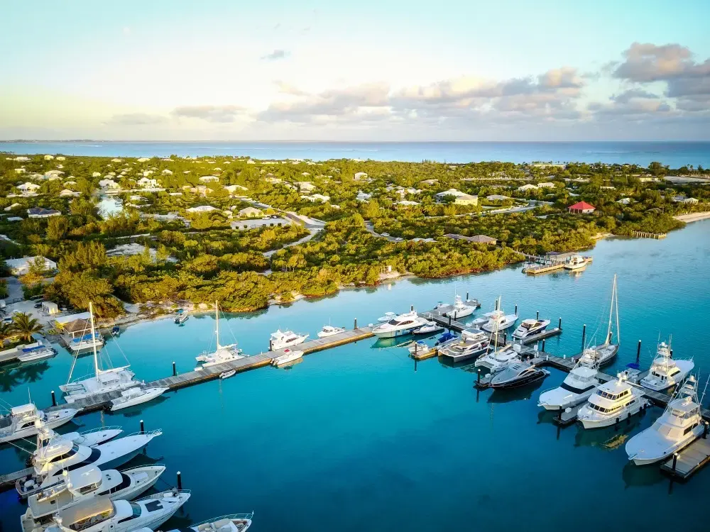 At sunrise with luxury yachts